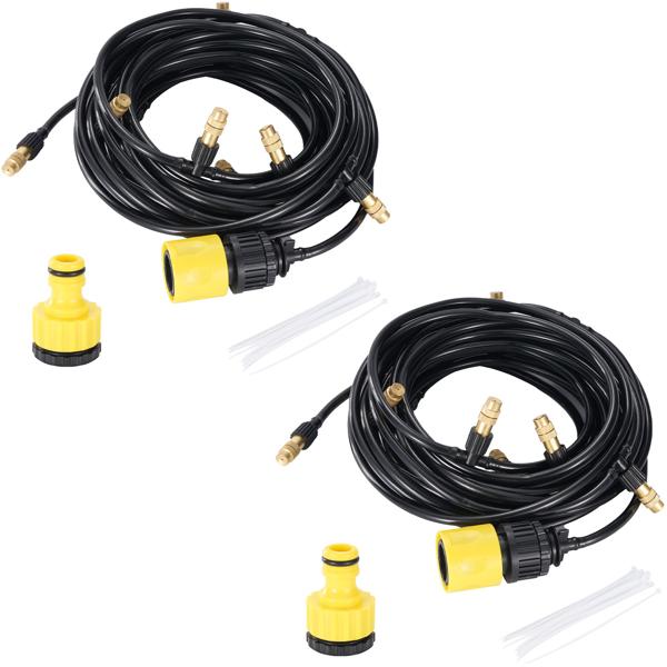 set of 2 water sprayers with 10-meter hose and 10 metal nozzles, click system: A patio cooler for instant refreshment & easy garden irrigation