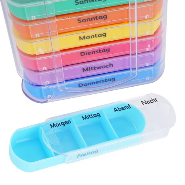set of 2 medication box 7 days: Colorful, 4 compartments daily - A weekly pill dispenser for easy, safe intake & overview