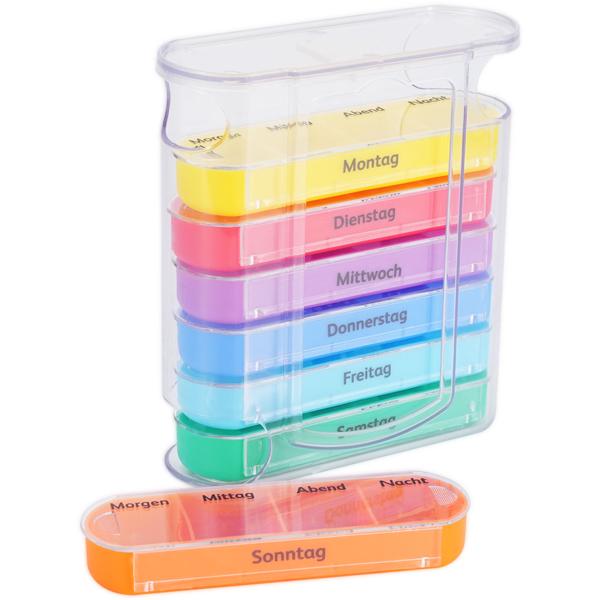 set of 2 medication box 7 days: Colorful, 4 compartments daily - A weekly pill dispenser for easy, safe intake & overview