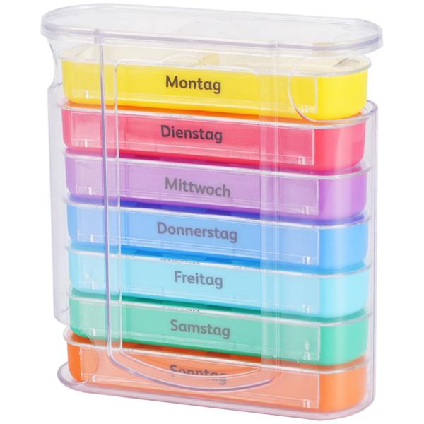 set of 2 medication box 7 days: Colorful, 4 compartments daily - A weekly pill dispenser for easy, safe intake & overview