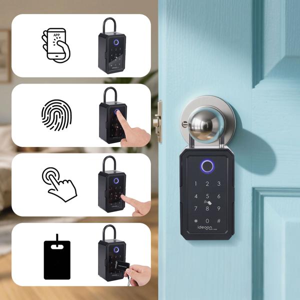 Smart key safe with fingerprint, PIN, transponder card, Bluetooth - A secure keybox for home, office & vacation rental