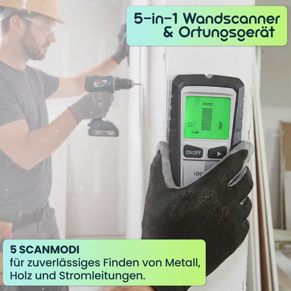 5-in-1 Wandscanner & Ortungsgerät – Präzises Suchgerät für Metall, Holz & Stromleitungen, mit beleuchtetem Display & akustischem Warnsignal