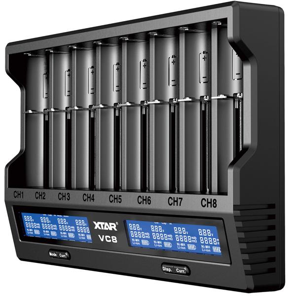 Charger for Li-ion/Ni-MH/Ni-CD batteries, 8-slot Universal Charger - LCD display for optimum charge monitoring