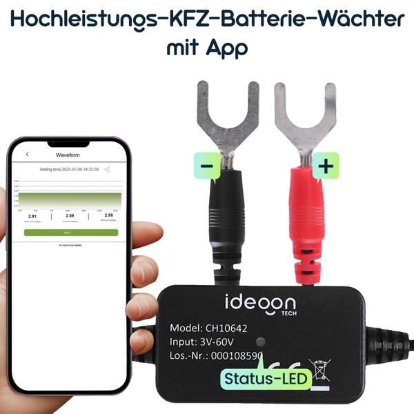 Hochleistungs-KFZ-Batterie-Wächter mit App – Zuverlässige 6-12V Überwachung für maximale Startleistung, Batterie Monitor, IPX7