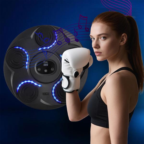 Machine de boxe musicale, 7 vitesses et Bluetooth – travail des réflexes et de la coordination, gants de boxe fournis – source de motivation