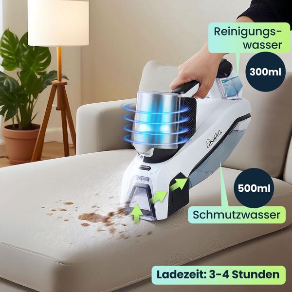 Kabelloser Profi Waschsauger 60W mit Li-Ion-Akku – Leistungsstarker Fleckenentferner für Polster, Textilien, Teppiche, Autositze – Akku-Reiniger Mobil Effizient