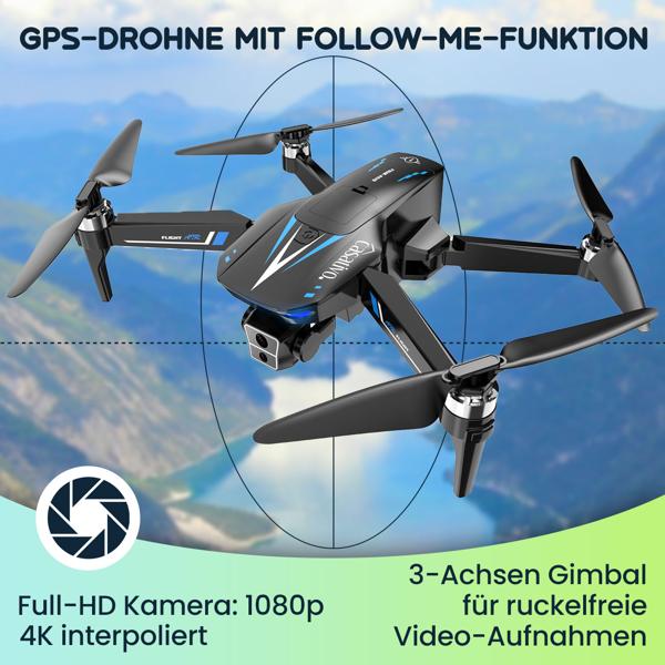 Profi GPS-Drohne mit Full-HD-Kamera & 3-Achsen-Gimbal – 800m Reichweite, Live View, Follow-Me-Modus & Ersatzrotoren