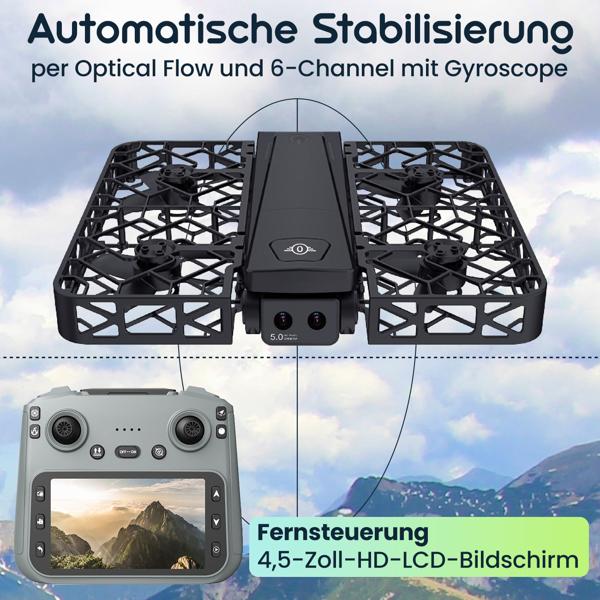 Kamera Drohne faltbar mit Full-HD Dual-Kamera & 120m Reichweite – FPV Steuerung m. 4,5 Zoll HD Bildschirm, Optical Flow & 50x Zoom