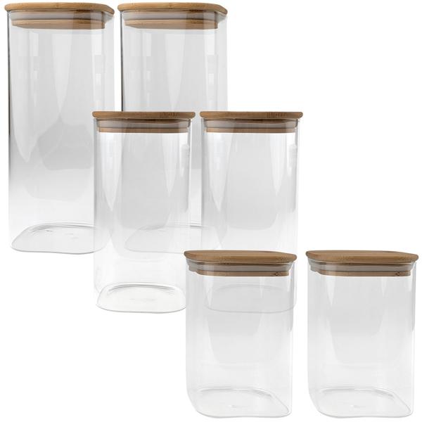 Storage jar set with bamboo lids, 6-piece, 3 sizes: An elegant storage solution for the kitchen – aroma-safe & space-saving freshness!