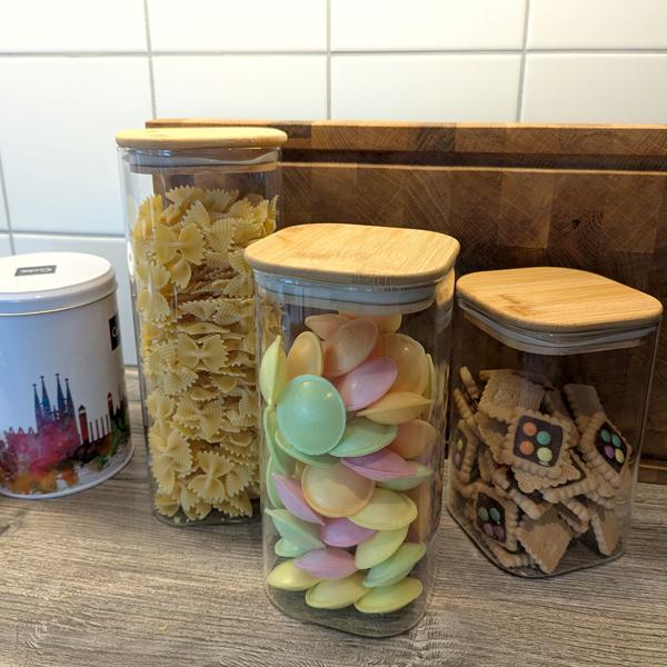 Storage jar set with bamboo lids, 6-piece, 3 sizes: An elegant storage solution for the kitchen – aroma-safe & space-saving freshness!