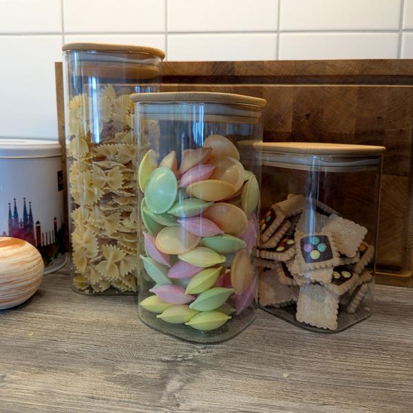 Storage jar set with bamboo lids, 6-piece, 3 sizes: An elegant storage solution for the kitchen – aroma-safe & space-saving freshness!