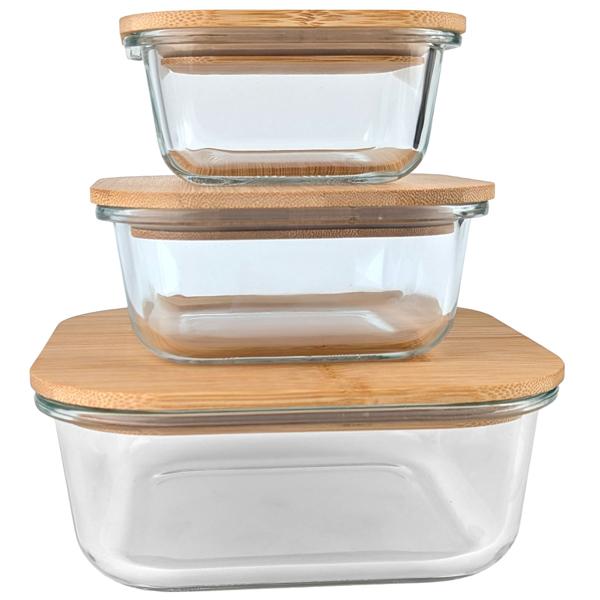 set of 2 high-quality storage jars with lid, square, glass/bamboo, 3 sizes: Storage jars for aroma protection & stylish organization