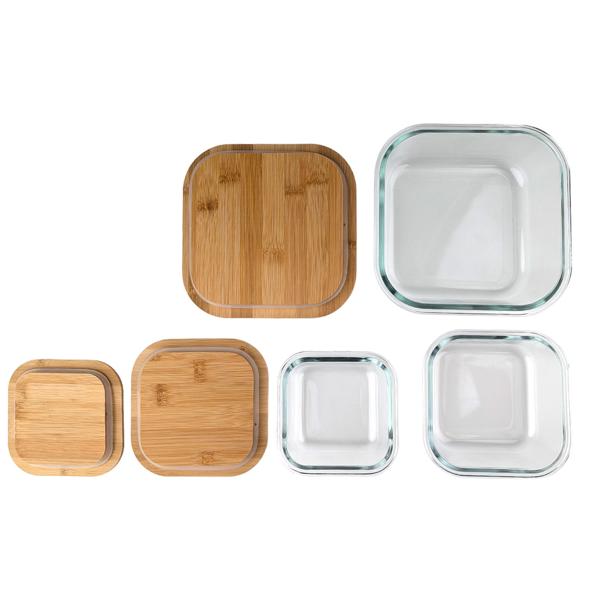 set of 2 high-quality storage jars with lid, square, glass/bamboo, 3 sizes: Storage jars for aroma protection & stylish organization