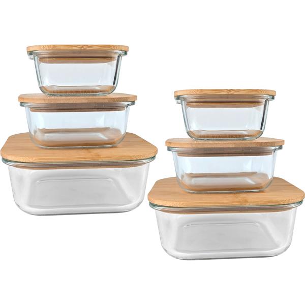 set of 2 high-quality storage jars with lid, square, glass/bamboo, 3 sizes: Storage jars for aroma protection & stylish organization