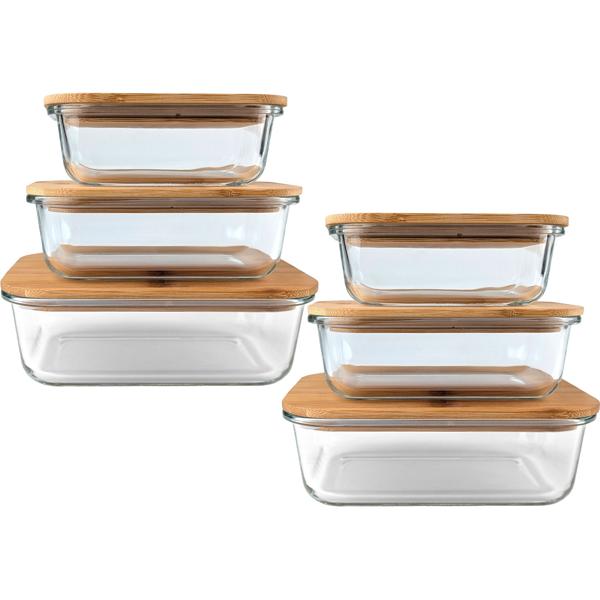 6er-Set Hochwertige Vorratsdosen mit Deckel, rechteckig, Glas/Bambus, 3 Grössen: Vorratsgläser für Aromaschutz & eine stilvolle Ordnung