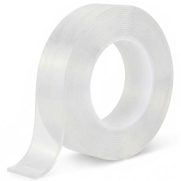 set of 2 double-sided nano adhesive tape transparent (5m x 30mm): Strong 110g/cm² holding force, reusable, removable without a trace