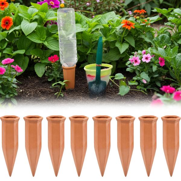 set di 8 coni di irrigazione in argilla XL per bottiglie: Innaffiamento automatico delle piante - godetevi una vacanza spensierata e piante sane