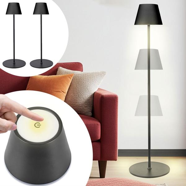 set di 2 Moderne lampade da terra LED regolabili in altezza, dimmerabili, nere, 50 /90/130 cm - un‘elegante luce d‘atmosfera per soggiorno, camera da letto e ufficio