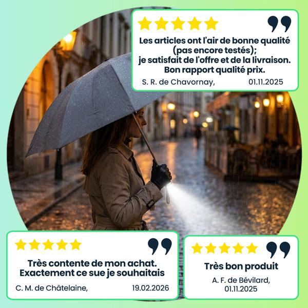 2 parapluies pliants avec lampe de poche LED intégrée, Ø 105 cm – vos alliés parfaits contre la pluie et l’obscurité  – anthracite