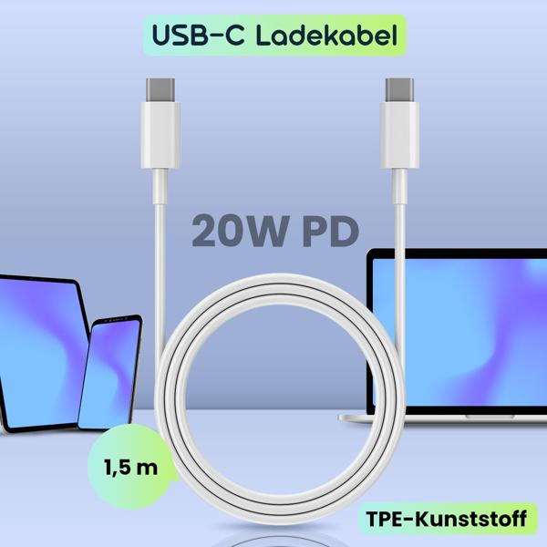2er-Set USB-C Ladekabel, weiss, 1,5 m: Schnellladen für Handy, Tablet & Laptop, Robust, flexibel & zuverlässig für Samsung, Xiaomi, iPad uvm.