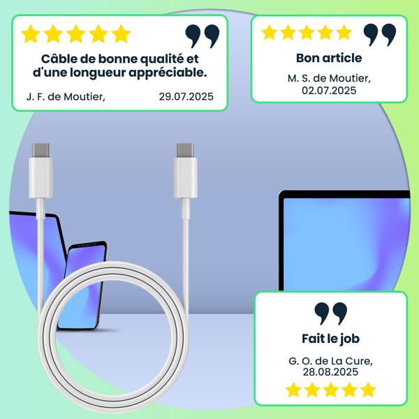 3 câbles de chargement USB-C, blancs, 1,5 m: charge rapide pour smartphone, tablette et ordinateur portable – robustes, souples et fiables – pour Samsung, Xiaomi, iPad, iPhone et plus