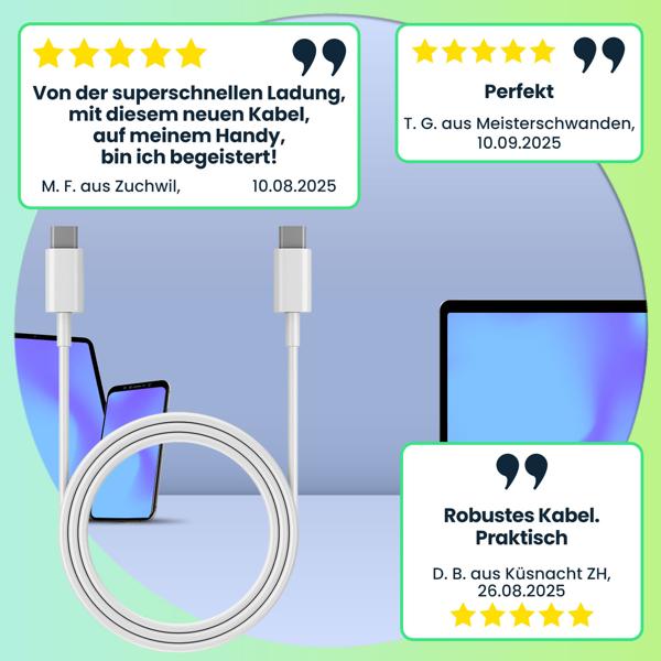 3er-Set USB-C Ladekabel, weiss, 1,5 m: Schnellladen für Handy, Tablet & Laptop, Robust, flexibel & zuverlässig für Samsung, Xiaomi, iPad uvm.