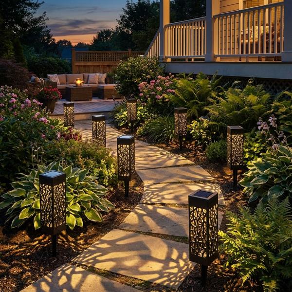 8er-Set Solar Schattenlampe mit Erdspiess – stilvolle Garten-Laterne mit Solarpanel, wetterfest & energieeffizient – ideal für Terrasse, Weg & Balkon