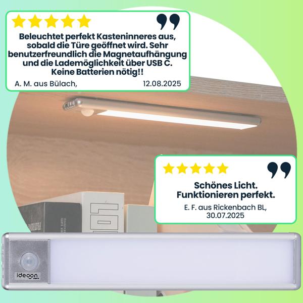 2er-Set Flache Akku LED-Lichtleiste, 20,5cm mit Bewegungssensor: Kabellos, hell & energiesparend – Perfekt für Schrank, Flur & Küche