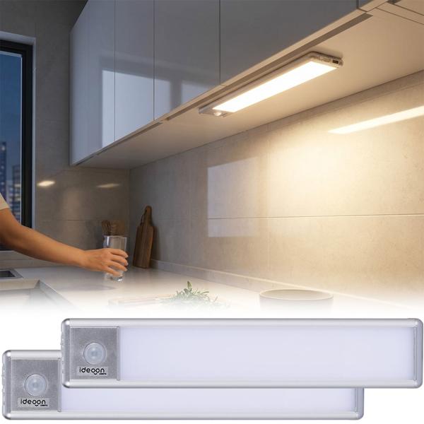 Set da 2 barre luminose LED piatte ricaricabili, 20,5 cm con sensore di movimento: senza fili, luminose e a risparmio energetico – Perfette per armadio, corridoio e cucina