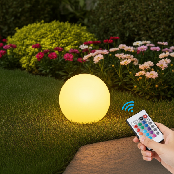 set di 2 sfere luminose a LED solari, Ø 30 cm, RGBW con telecomando, 60 Lu, IP67. Globo luminoso a colori per giardino e terrazza, resistente alle intemperie e senza fili