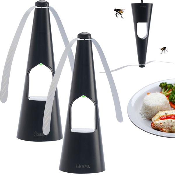 2er-Set 2-Flügel Insektenwedler mit LED-Beleuchtung, Batterie & USB: Sanfte, effektive Fliegenabwehr für Tisch & unterwegs, flexibel beim Essen & Outdoor