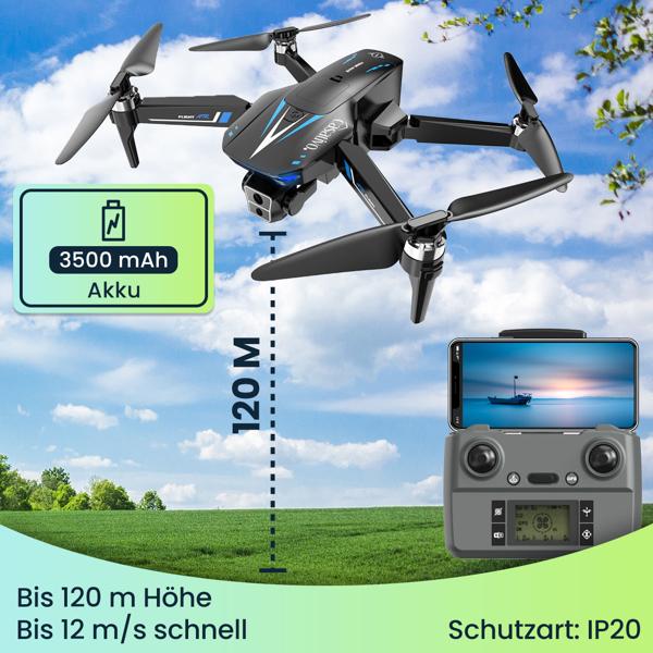 Profi GPS-Drohne mit Full-HD-Kamera, inkl. Ersatz-Akku: Gestochen scharfe Luftaufnahmen – 800m Reichweite & kompaktes Design für Abenteurer