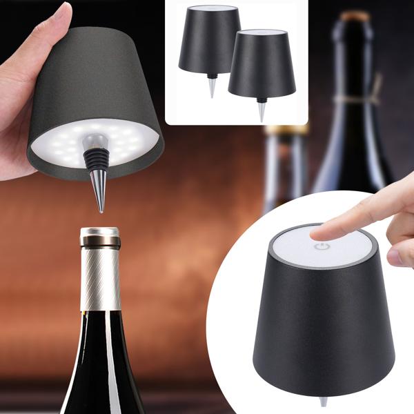 2er-Set Edle Akku Flaschenlampe Schwarz: Dimmbar, 3 Lichtfarben: Verwandelt Flaschen in stimmungsvolle Leuchten