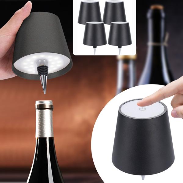 Set of 4 elegant rechargeable bottle lamps, black: Dimmable, 3 light colors: Turns bottles into atmospheric lights