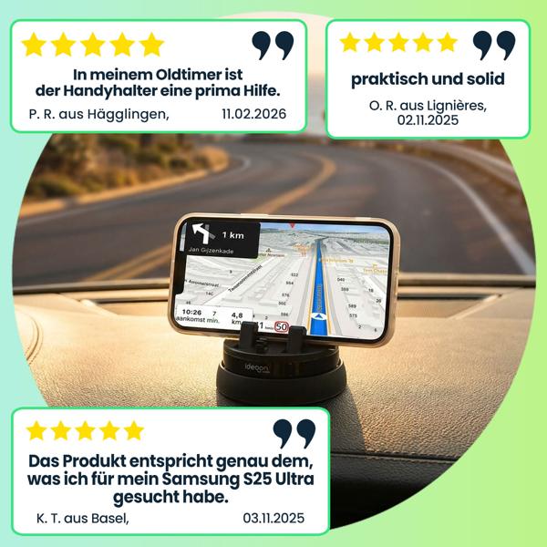 2er-Set Premium Auto Smartphone Halterung 360°, drehbar. Beste Qualität und Stabilität für jede Fahrt – Einfache Anwendung & super Halt