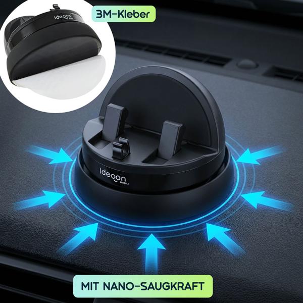 2er-Set Premium Auto Smartphone Halterung 360°, drehbar. Beste Qualität und Stabilität für jede Fahrt – Einfache Anwendung & super Halt