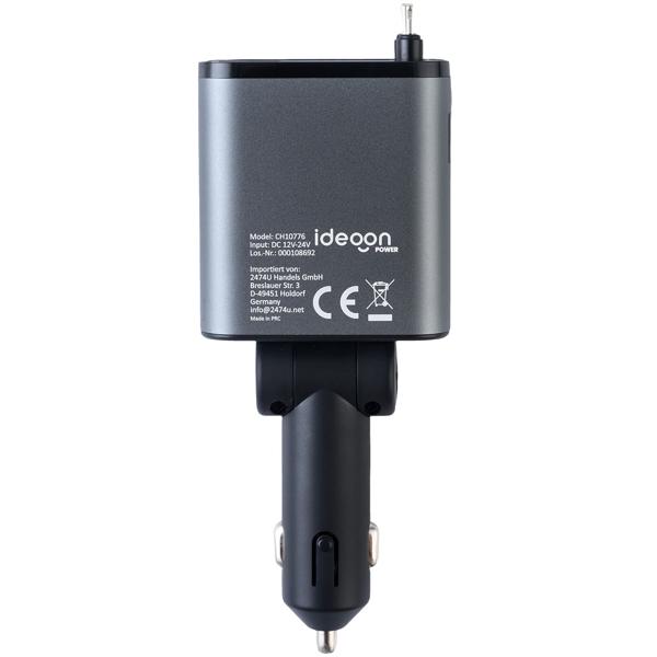 Caricatore auto 4in1 da 69 W - Caricatore per veicoli con cavo USB-C e Lightning avvolgibile, PD 3.0 e 2 porte