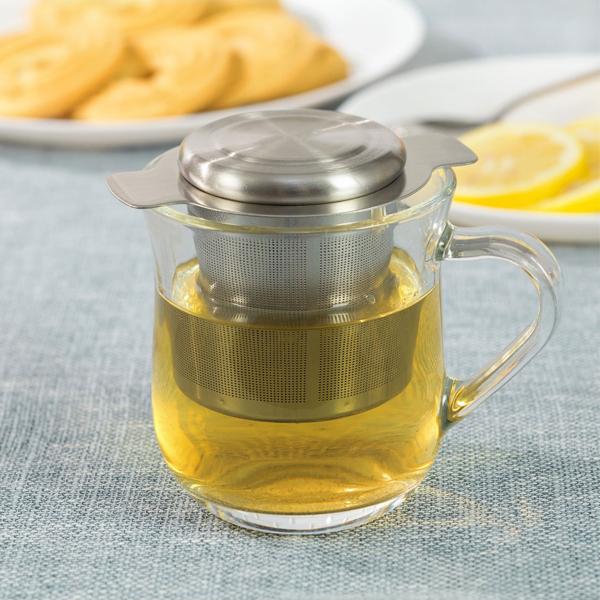 High-quality stainless steel tea strainer with lid - tea filter with drip tray - Clean tea preparation for your cup