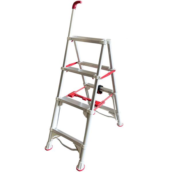 Robuste 4-stufige Teleskop-Doppeltrittleiter: Eine stabile Stehleiter klappbar für Profis & Heimwerker