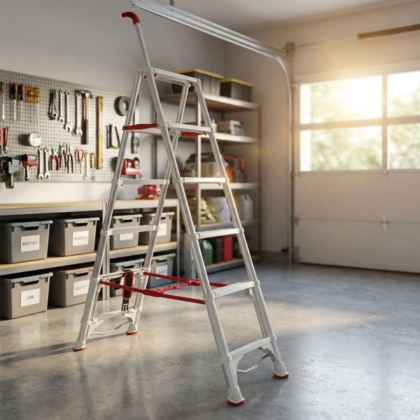 Robust 6-step telescopic double step ladder: a stable folding stepladder for professionals & DIYers, household ladder with up to 6 steps