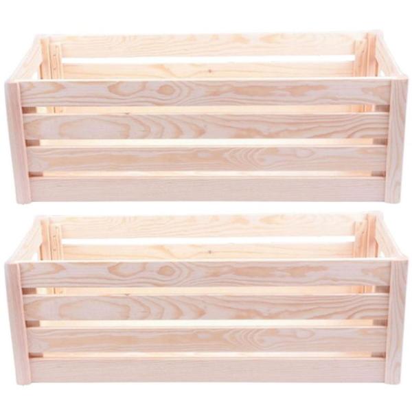 Lot 2 Caisses en Bois Robustes L - Rangement Polyvalent Jouets Bureau Décoration Intérieur - Pin Naturel - 29.5x69x23.5cm