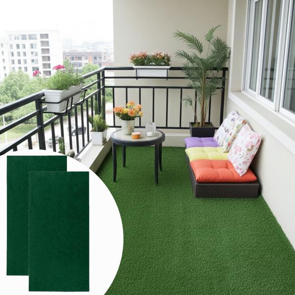 2er-Set Kunstrasenteppich Dunkelgrün 100x200cm: Pflegeleicht, UV-stabil & wetterfest – Ihr immergrünes Rasen-Paradies fur Balkon & Terrasse