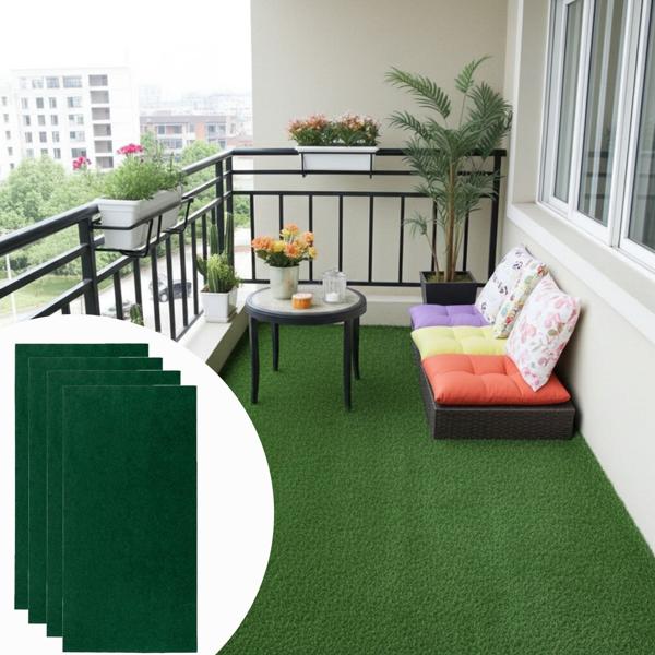 4er-Set Kunstrasenteppich Dunkelgrün 100x200cm: Pflegeleicht, UV-stabil & wetterfest – Ihr immergrünes Rasen-Paradies fur Balkon & Terrasse