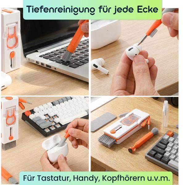 11-in-1 Reinigungsset für Tastatur, Smartphone & Kopfhörer – Multifunktionelles Reinigungs-Set mit Metallspitze, Bürsten & Linsen Reiniger