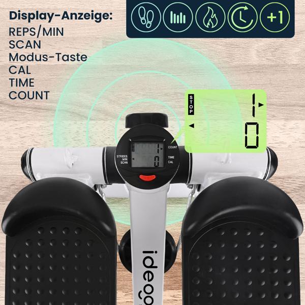 Kompakter Mini Stepper mit Trainingscomputer und Widerstandsbändern, max. 100 kg - Ideal für Home Workout und Fitness