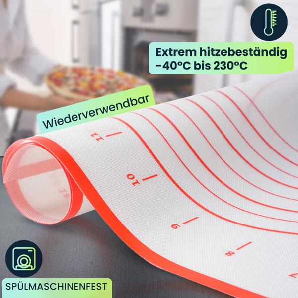 2er-Set Silikon-Backmatte mit Messangaben & Schablonen, antihaftbeschichtet 60 x 40 cm – Vielseitige Teigmatte & Backunterlage für Backprofis