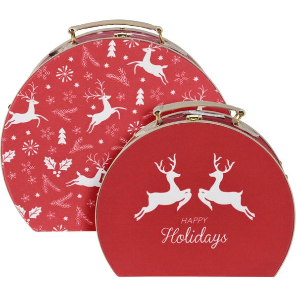 Incantevole set di valigette di Natale da 2 pezzi motivo renna - perfetto come valigetta regalo robusta, decorazione natalizia o per riporre