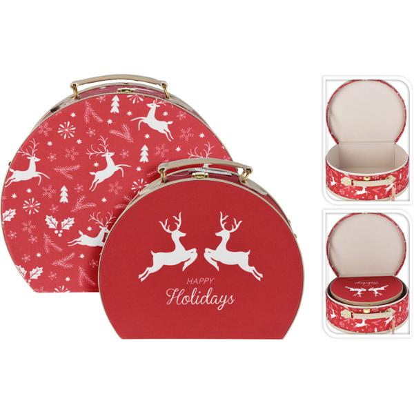 Incantevole set di valigette di Natale da 2 pezzi motivo renna - perfetto come valigetta regalo robusta, decorazione natalizia o per riporre