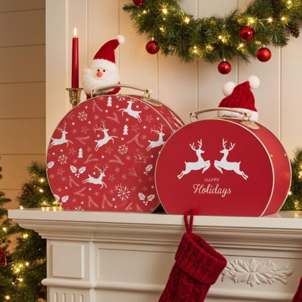 Incantevole set di valigette di Natale da 2 pezzi motivo renna - perfetto come valigetta regalo robusta, decorazione natalizia o per riporre