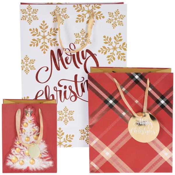 Prächtiges Geschenktüten 3er-Set für Weihnachten mit wunderschönem Satin-Griff – Elegante und stilvolle Geschenkverpackung
